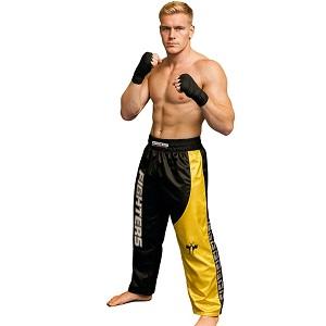 FIGHTERS - Kick-Boxing Hosen / Satin / Schwarz-Gelb / Medium